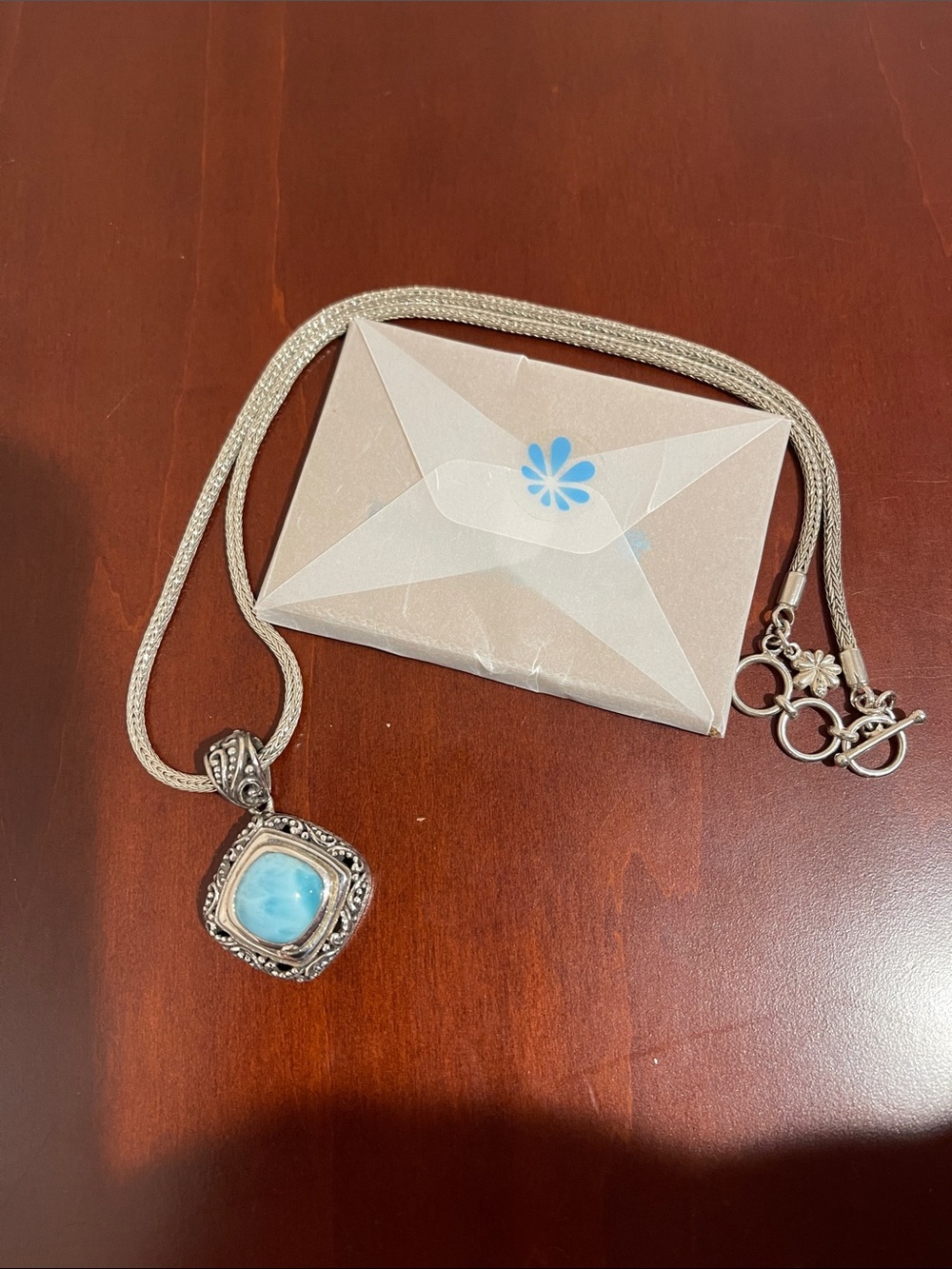 Marahlago Sterling Silver & Caribbean Larimar Necklace Adj. 18” - 19” - Picture 6 of 10